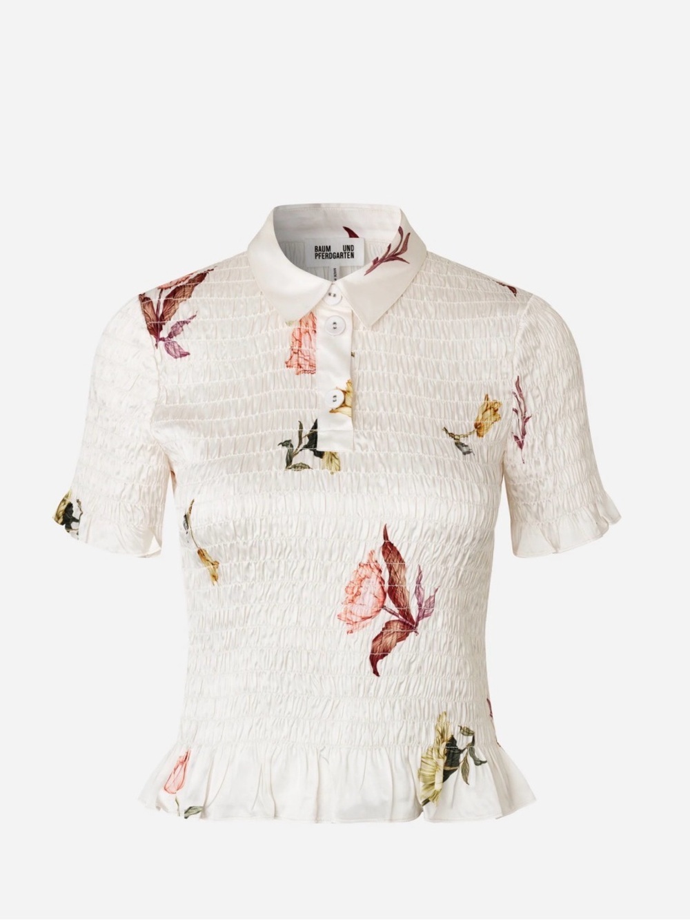 Baum und Pferdgarten Ivory Floral Smocked Polo Tee size US 2 NWT